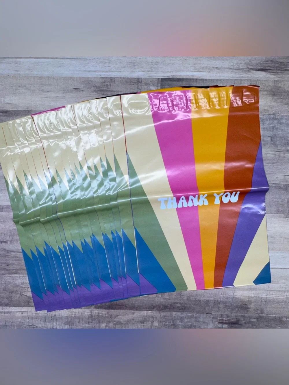 Oududianzi 'THANK YOU' Poly Mailer Bags 10×13 Retro Rainbow Shipping Bags